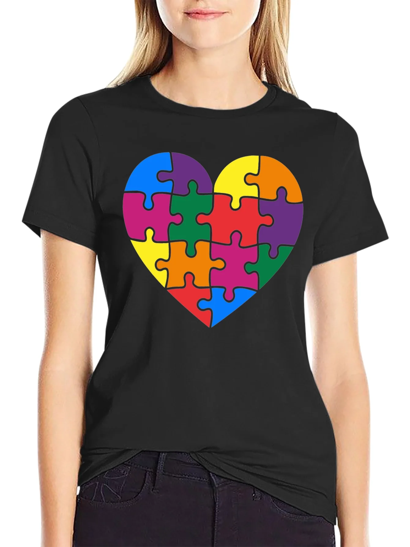 Camiseta Negra Coraz¨®n Puzzle Autismo