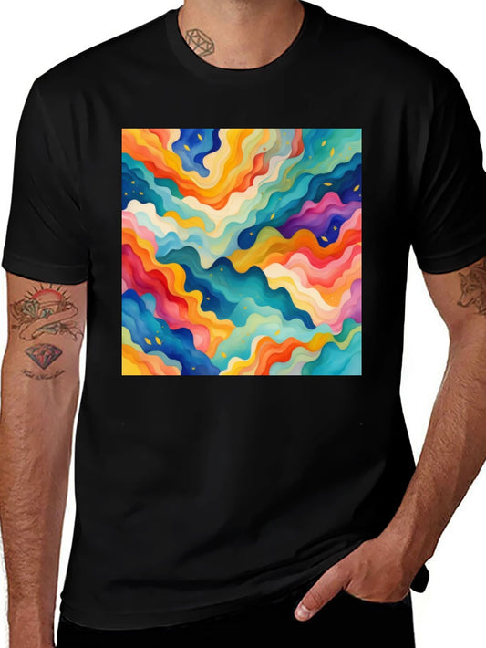 Rebbecca Vibrant Abstract Wave Pattern Black T-Shirt