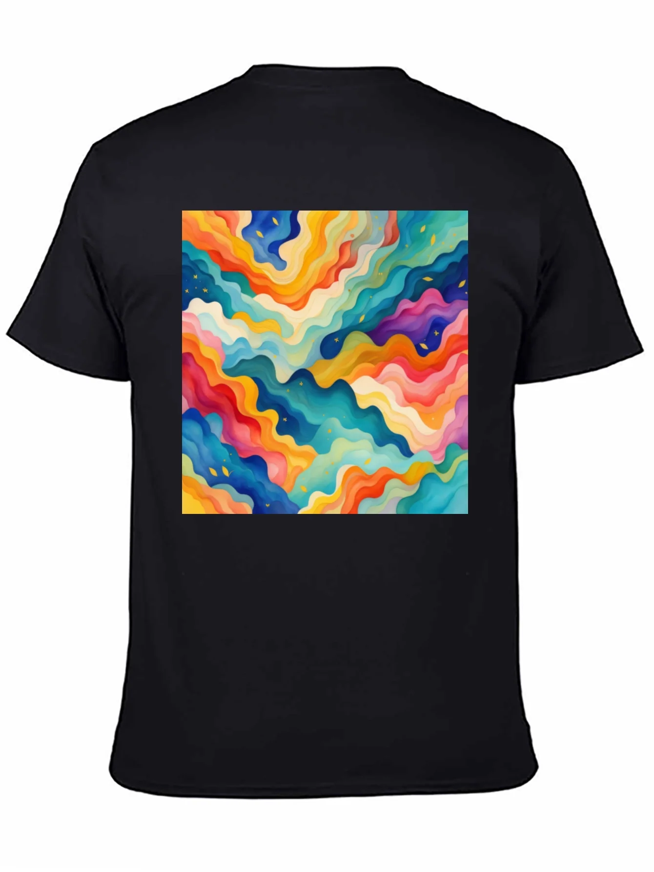 Rebbecca Vibrant Abstract Wave Pattern Black T-Shirt