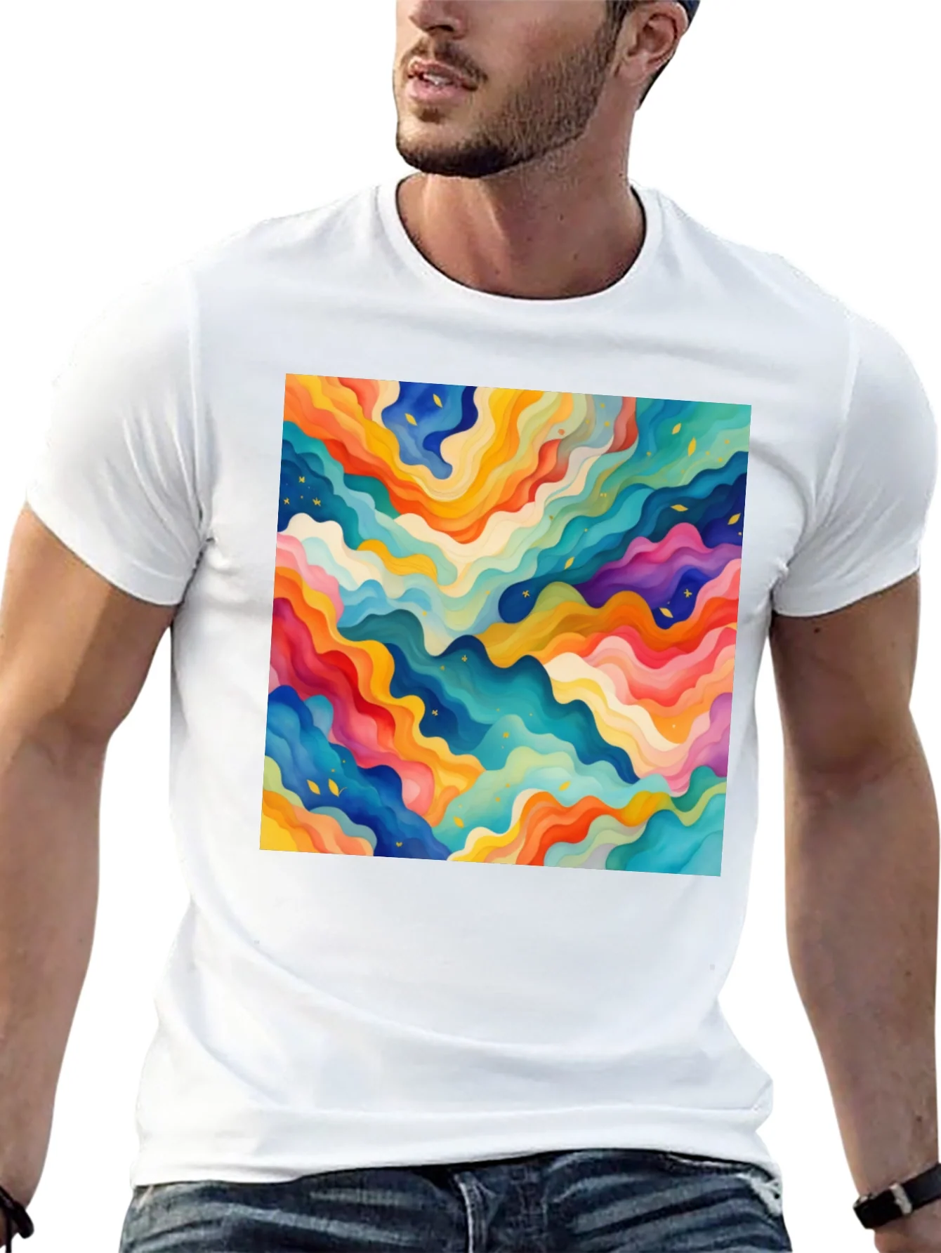 Rebbecca Vibrant Abstract Wave Pattern Black T-Shirt