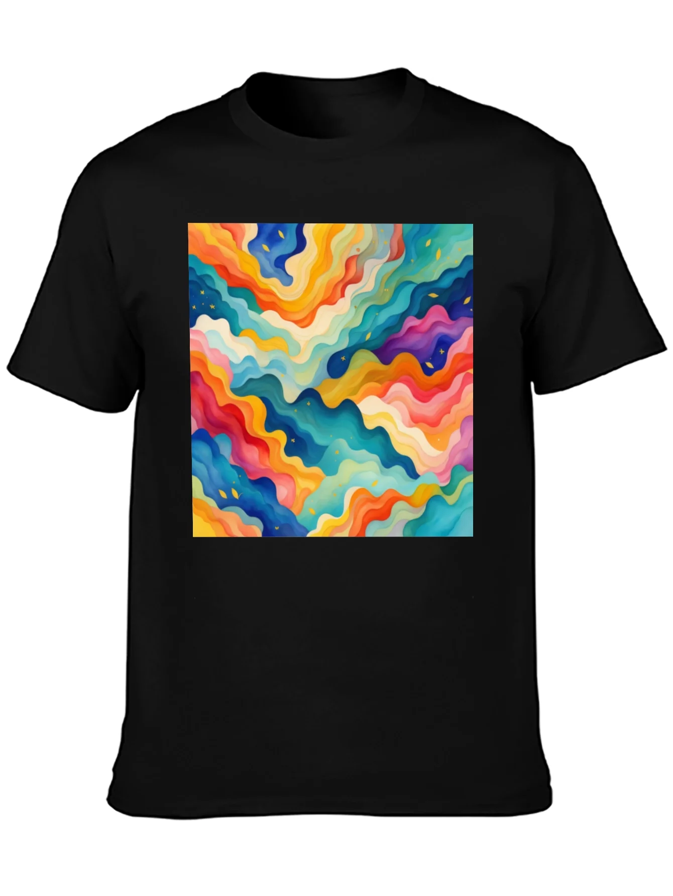 Rebbecca Vibrant Abstract Wave Pattern Black T-Shirt