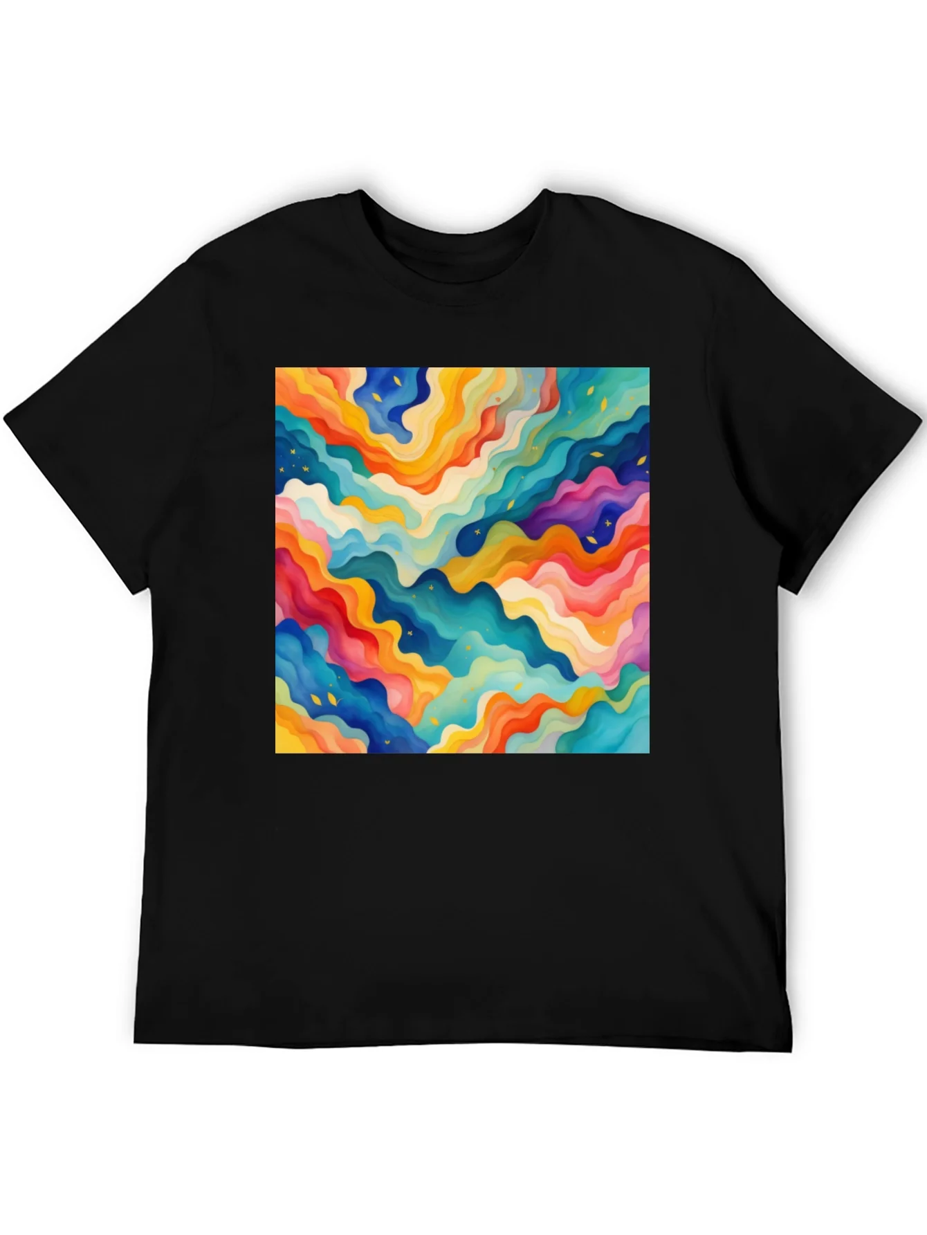 Rebbecca Vibrant Abstract Wave Pattern Black T-Shirt