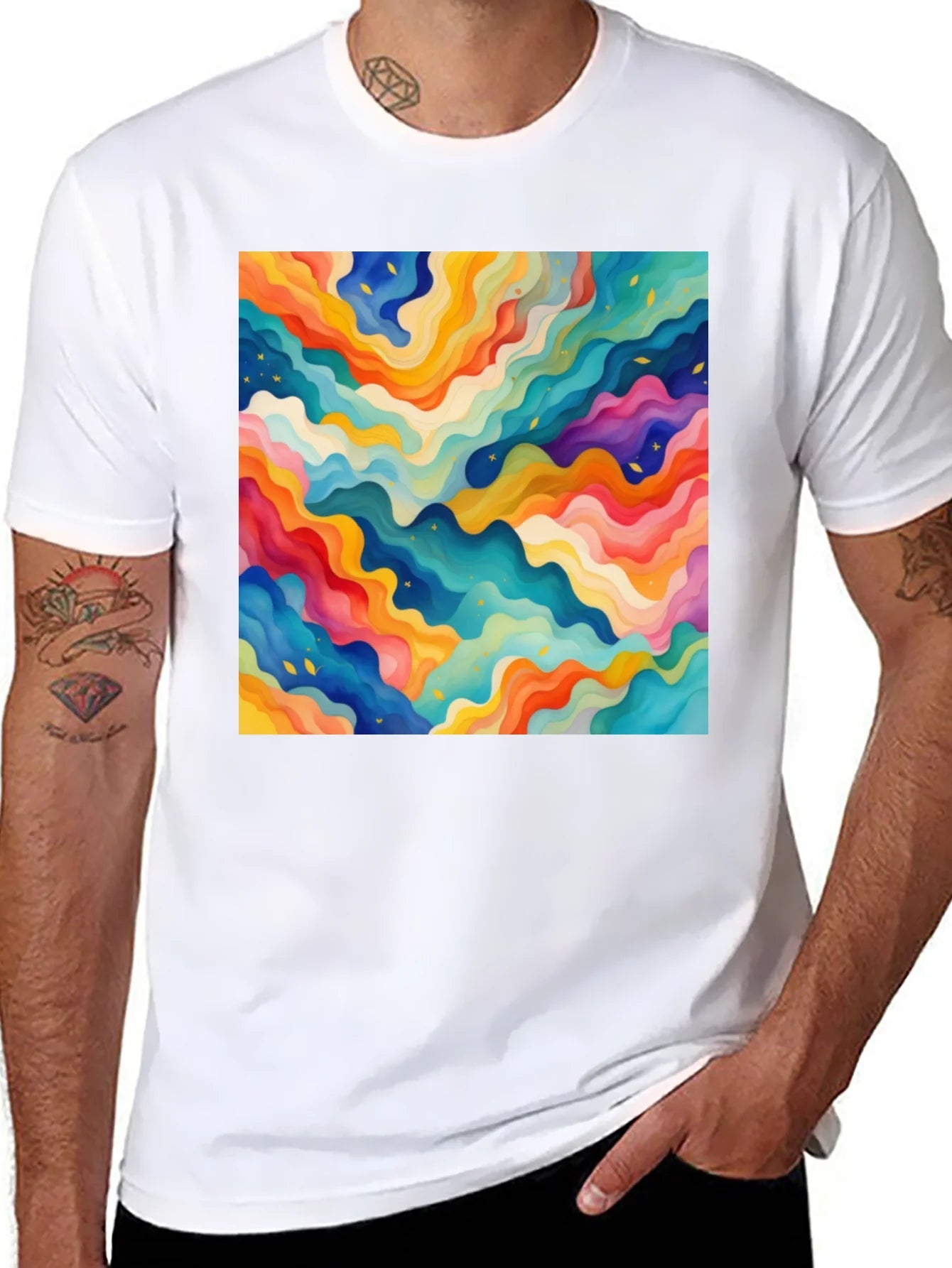 Rebbecca Vibrant Abstract Wave Pattern Black T-Shirt