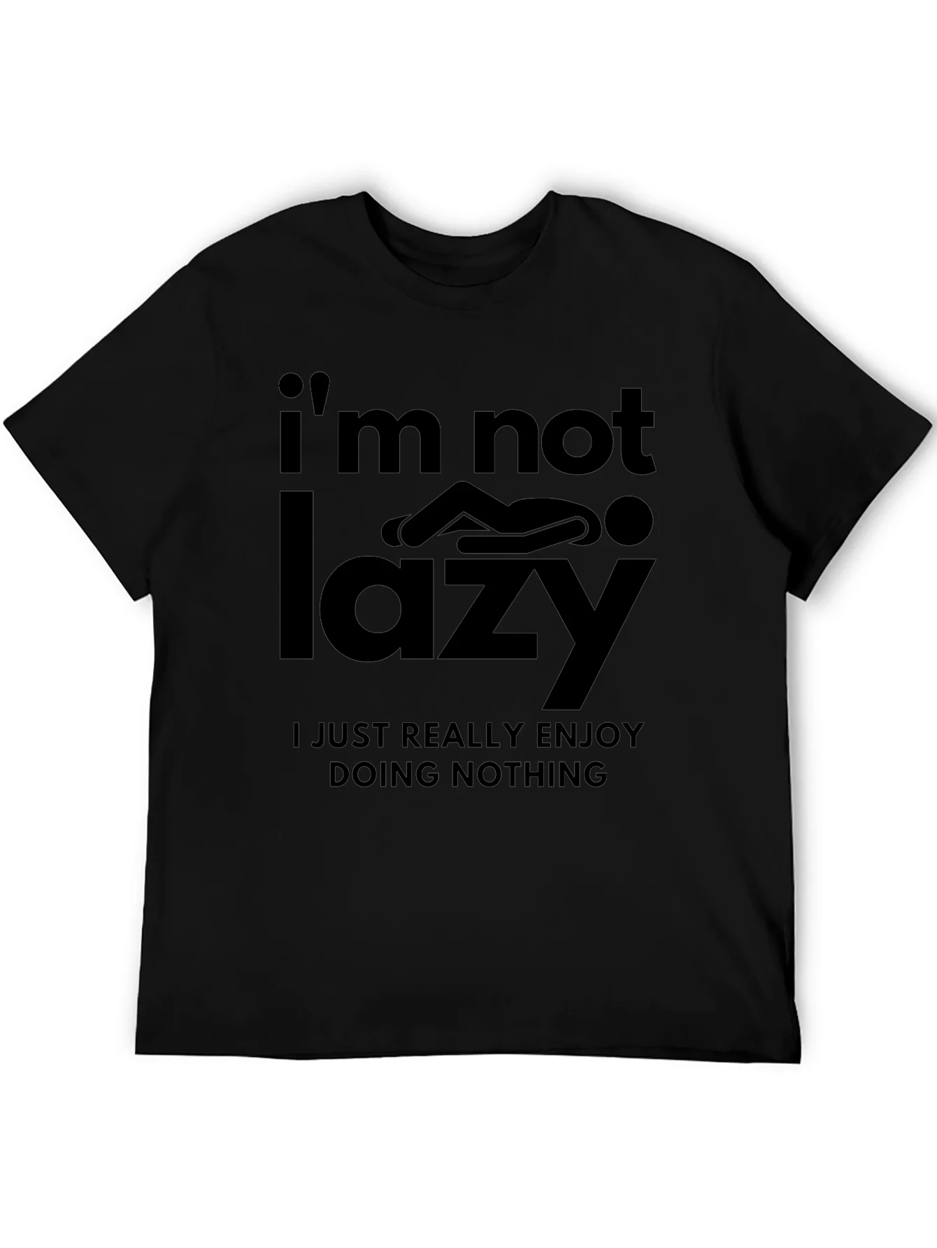 Rebbecca Funny Im Not Lazy Graphic Print Black T-Shirt