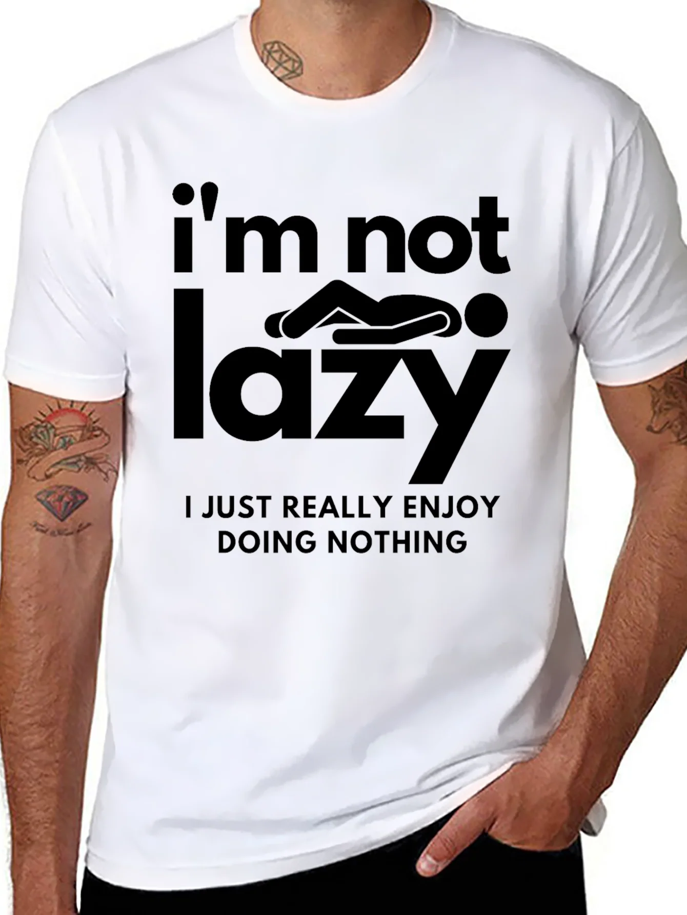 Rebbecca Funny Im Not Lazy Graphic Print Black T-Shirt
