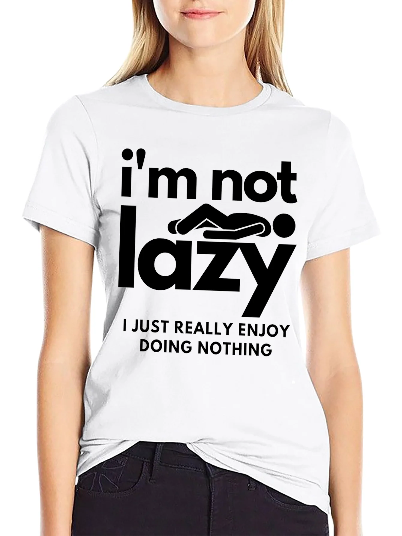 Rebbecca Funny Im Not Lazy Graphic Print Black T-Shirt