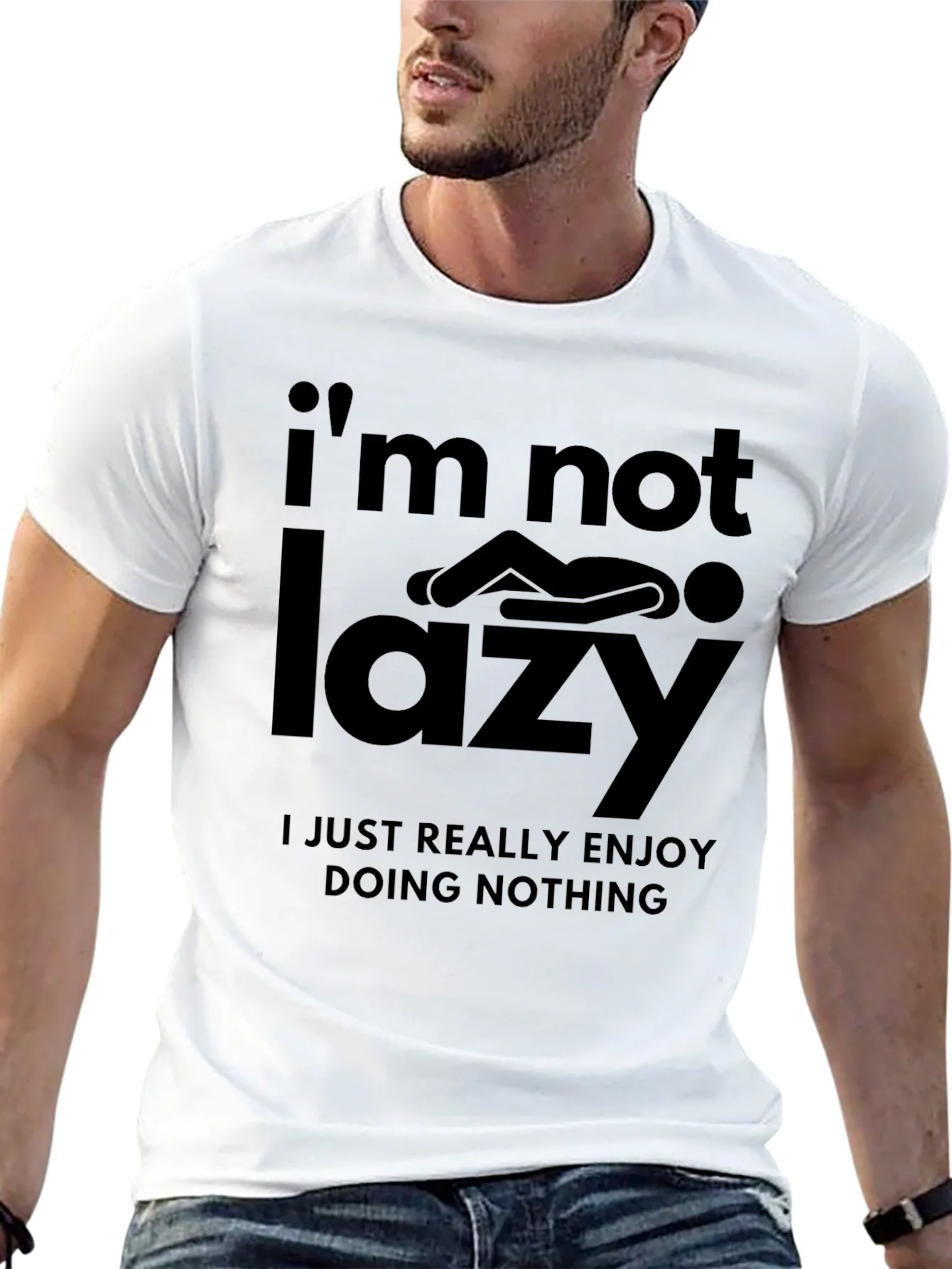 Rebbecca Funny Im Not Lazy Graphic Print Black T-Shirt