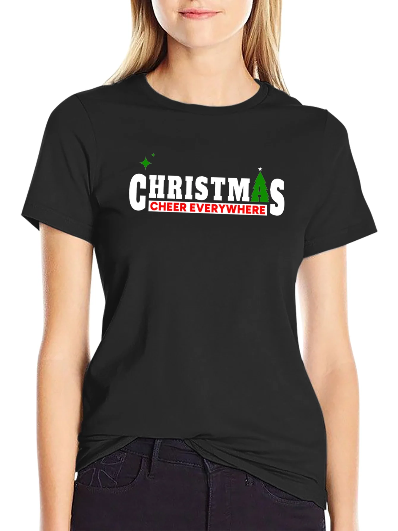 Camiseta Navide?a Negra Christmas Cheer Everywhere