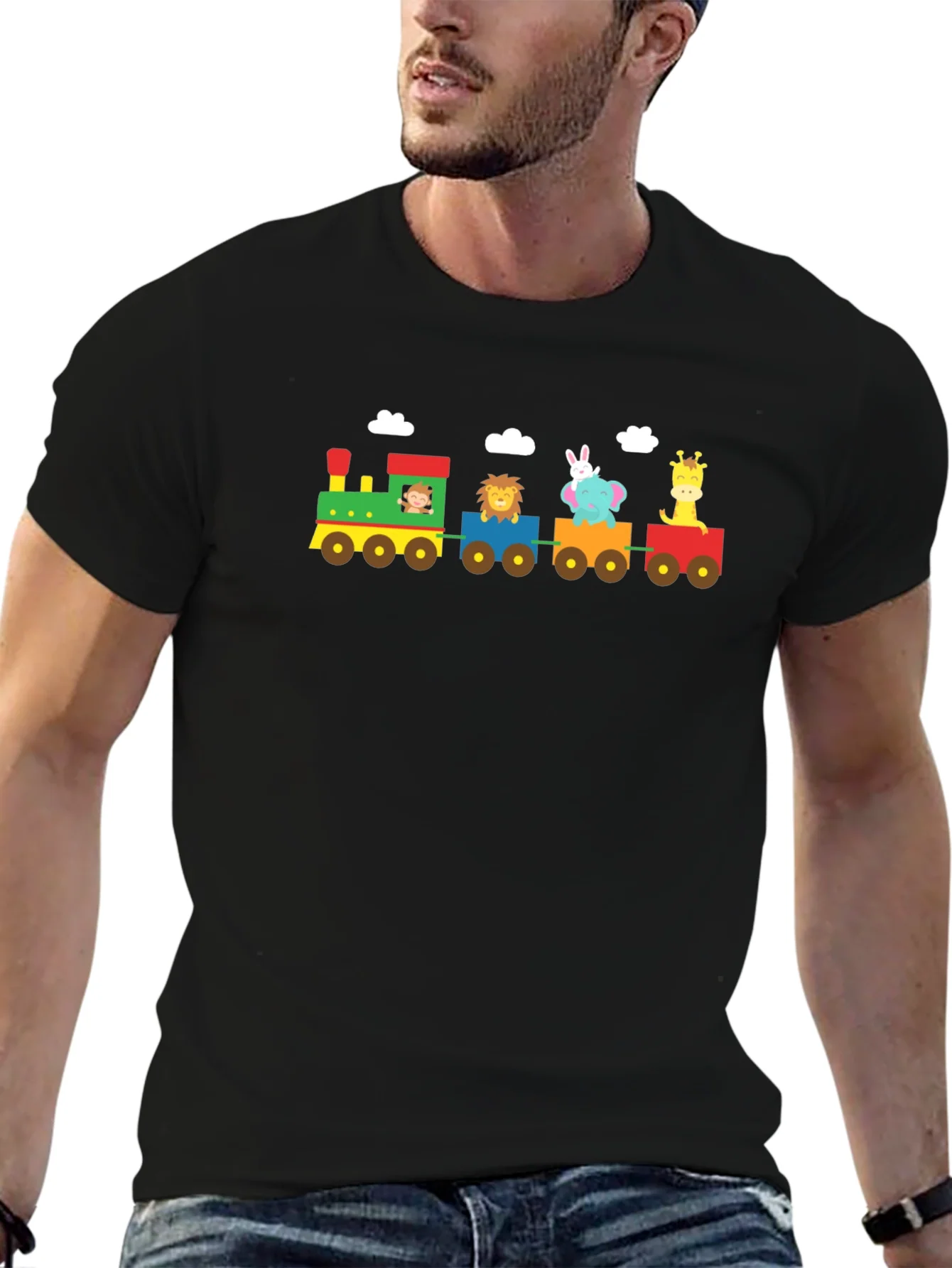 Rebbecca Animal Train Graphic Tee - Whimsical Black T-Shirt