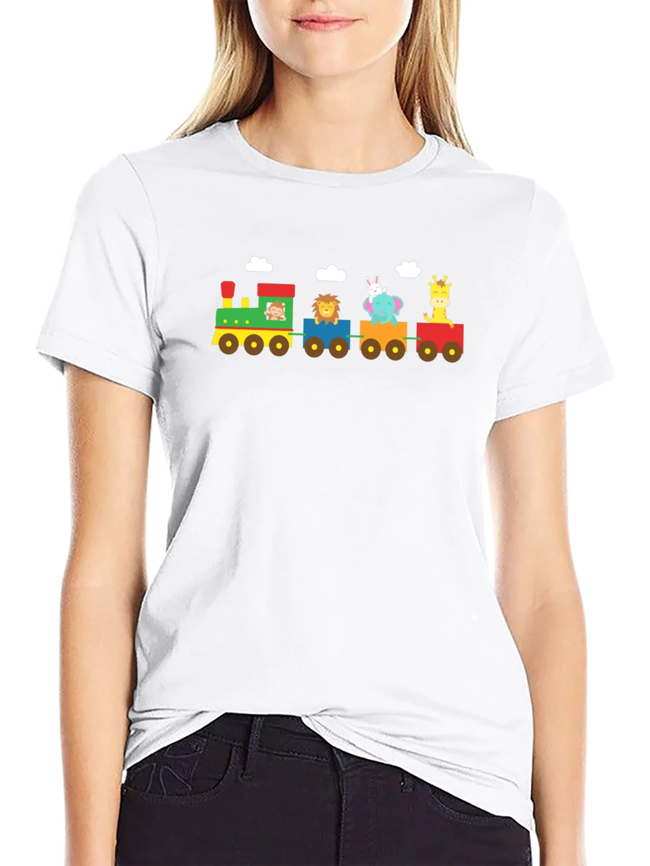 Rebbecca Animal Train Graphic Tee - Whimsical Black T-Shirt