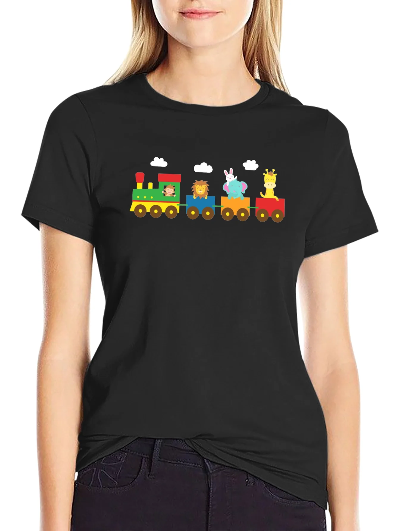 Rebbecca Animal Train Graphic Tee - Whimsical Black T-Shirt