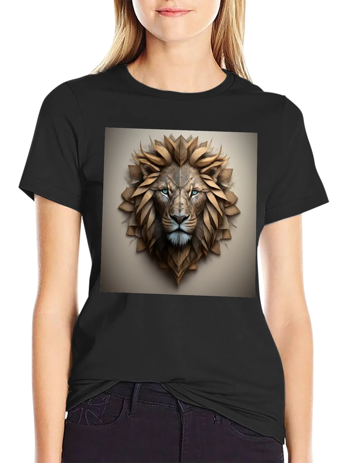 Rebbecca Lion Head Graphic Tee - Black Cotton Blend