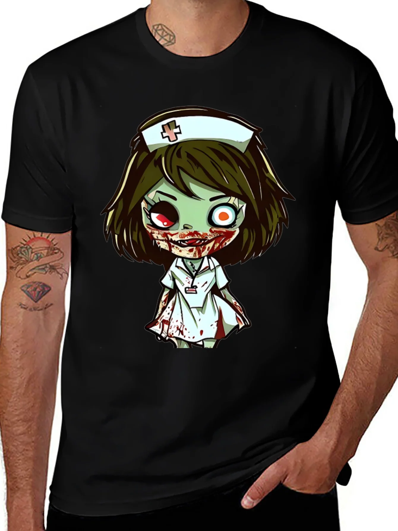 Rebbecca Zombie Nurse Cartoon Graphic T-Shirt
