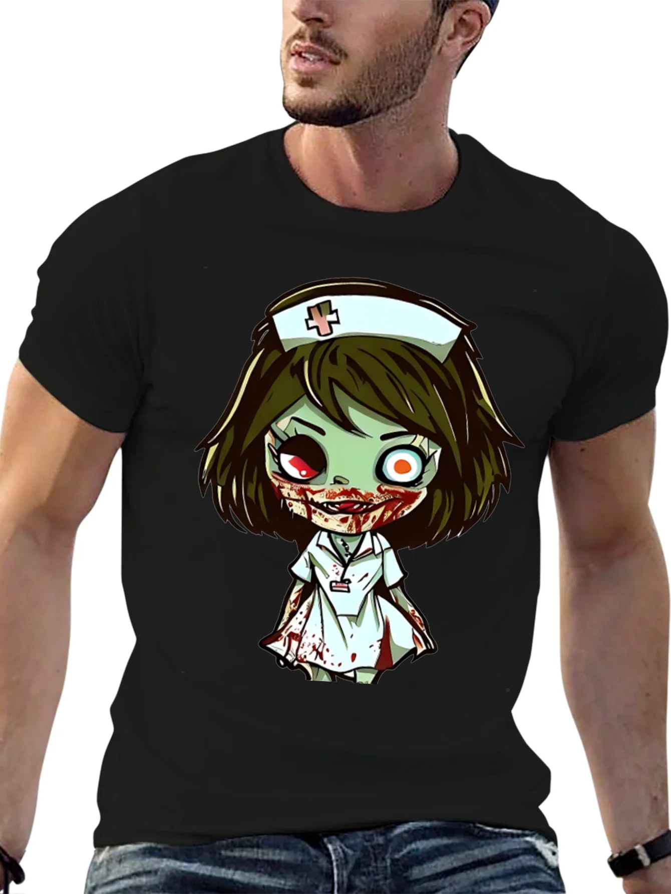 Rebbecca Zombie Nurse Cartoon Graphic T-Shirt