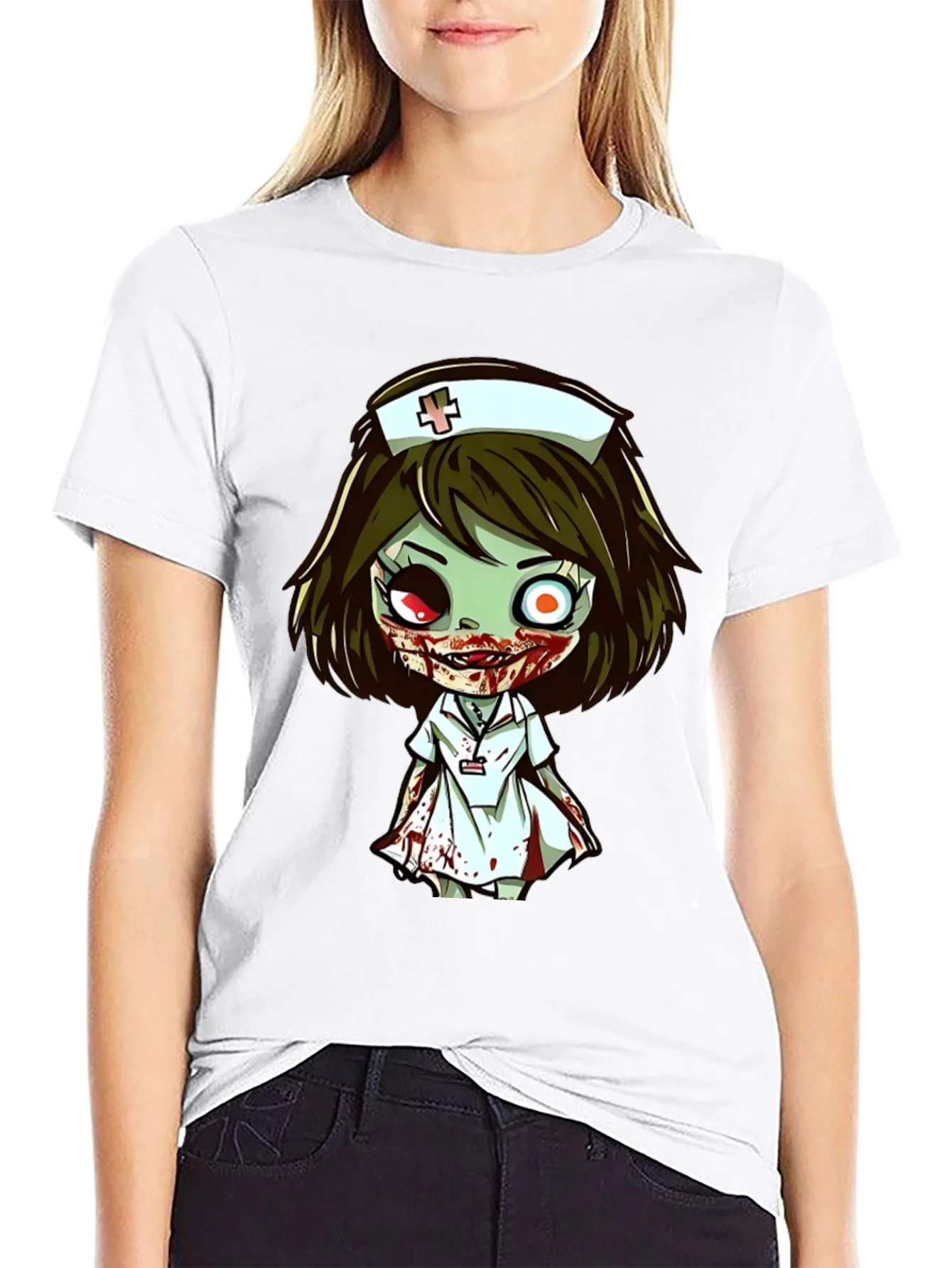 Rebbecca Zombie Nurse Cartoon Graphic T-Shirt