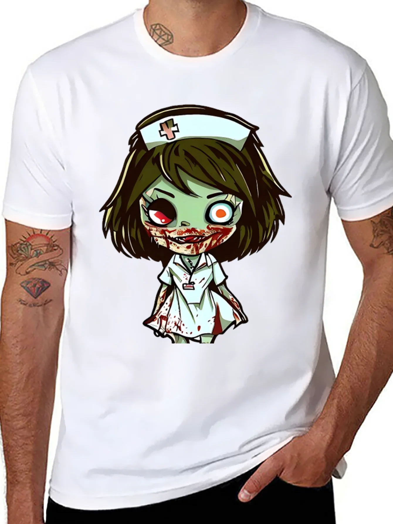 Rebbecca Zombie Nurse Cartoon Graphic T-Shirt