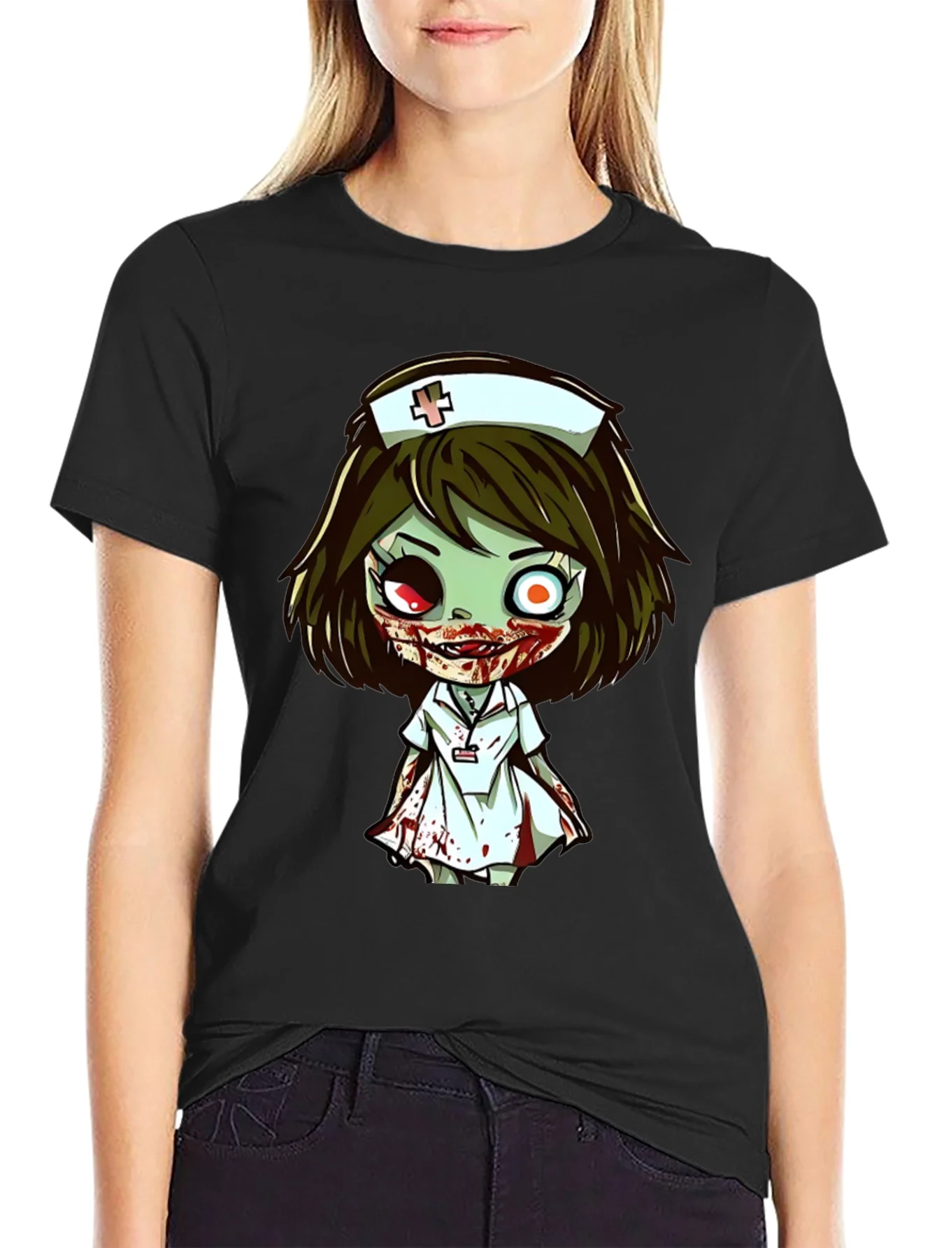 Rebbecca Zombie Nurse Cartoon Graphic T-Shirt