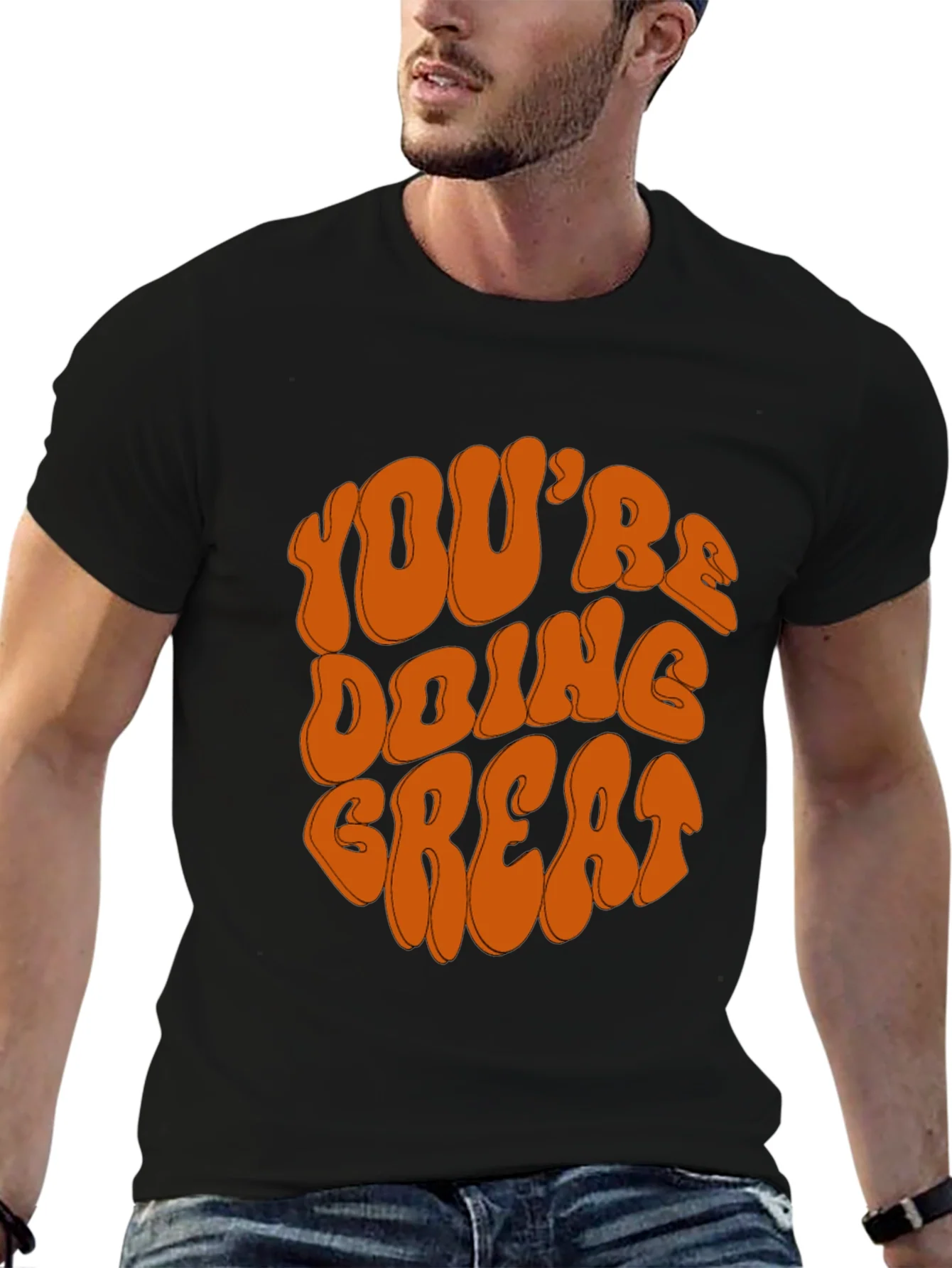 Camiseta Negra con Dise?o Motivacional Naranja