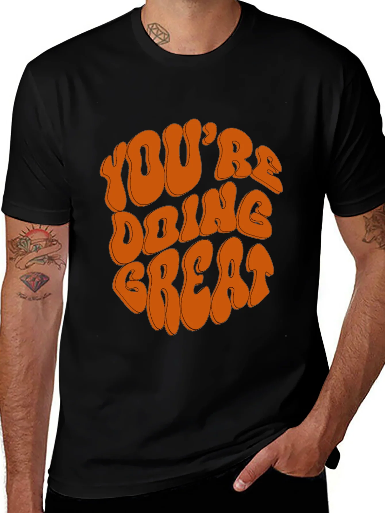 Camiseta Negra con Dise?o Motivacional Naranja