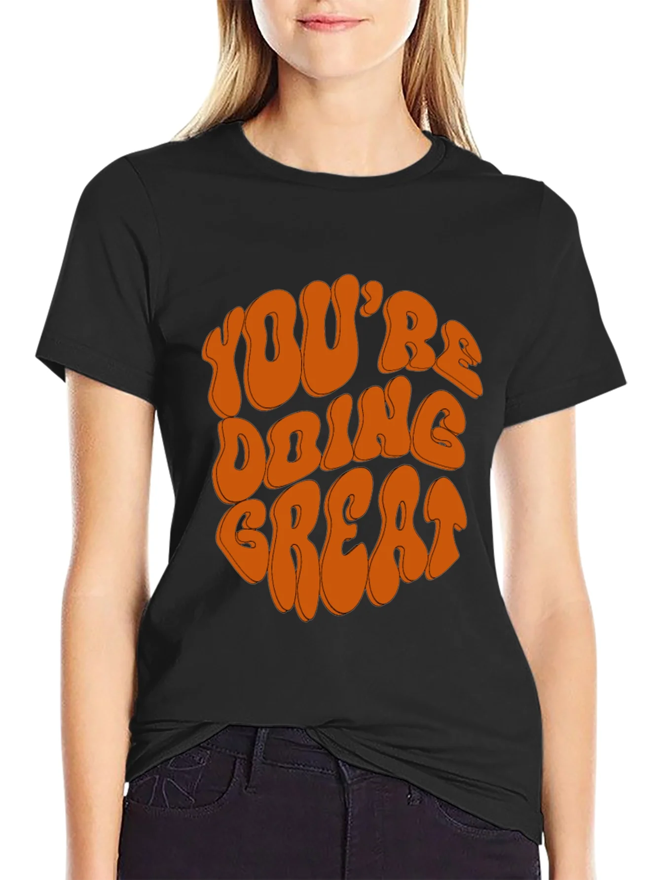 Camiseta Negra con Dise?o Motivacional Naranja