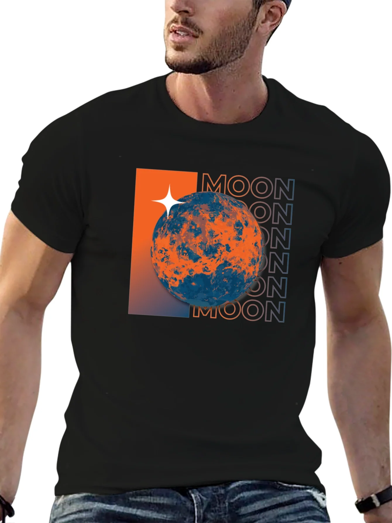 Camiseta Negra Dise?o Espacial Moon