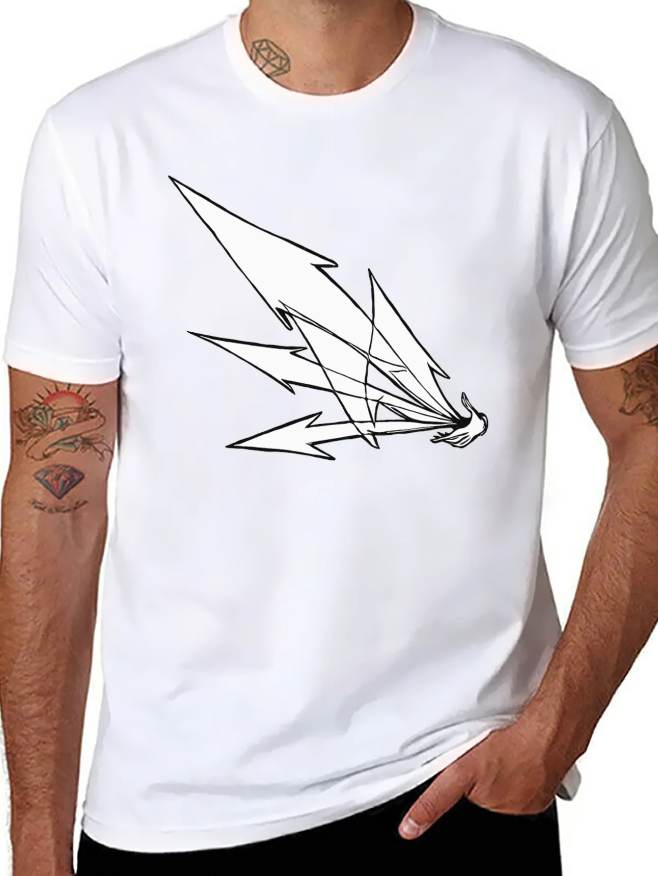 Camiseta Negra Hombre Dise?o Abstracto Blanco