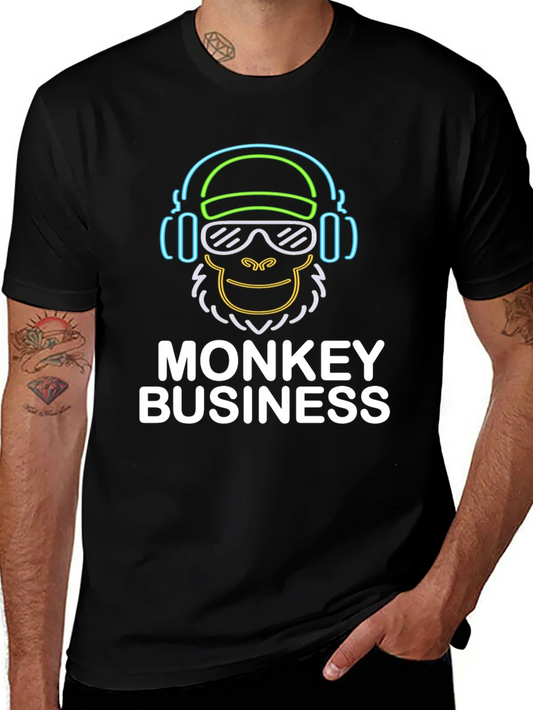 Camiseta Negra Hombre Dise?o Neon Monkey Business