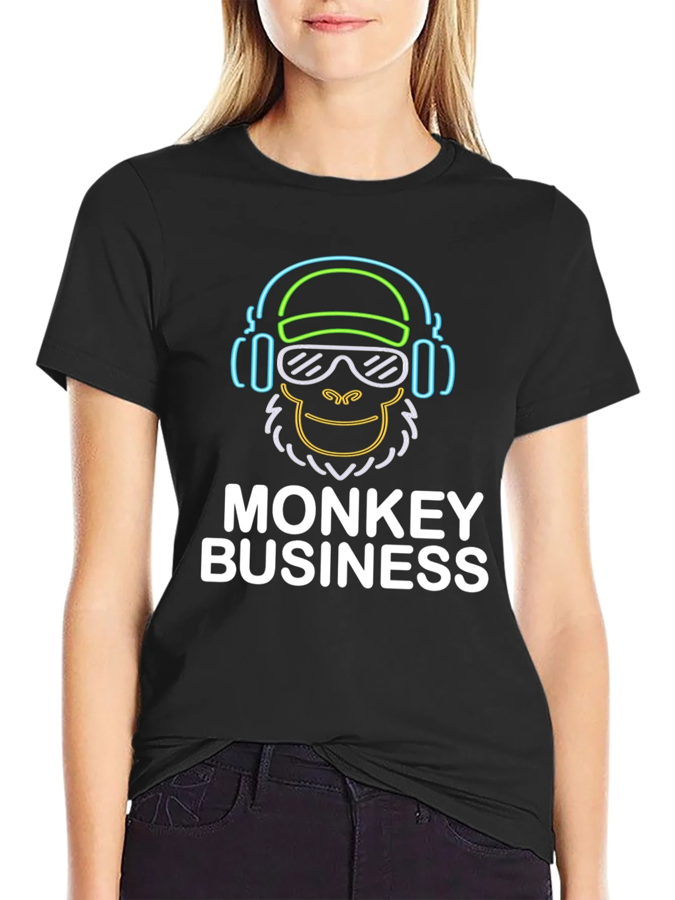 Camiseta Negra Hombre Dise?o Neon Monkey Business