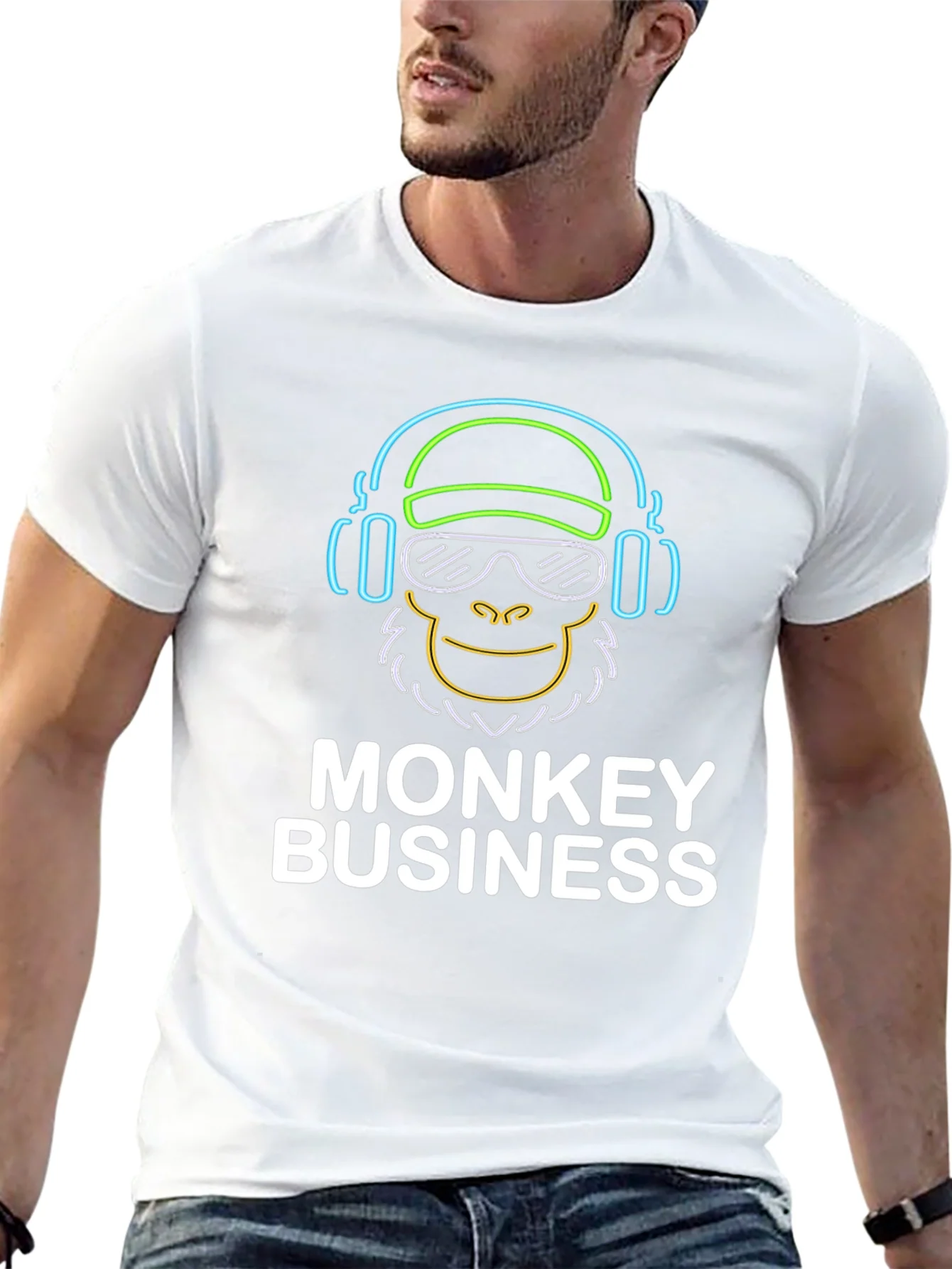 Camiseta Negra Hombre Dise?o Neon Monkey Business