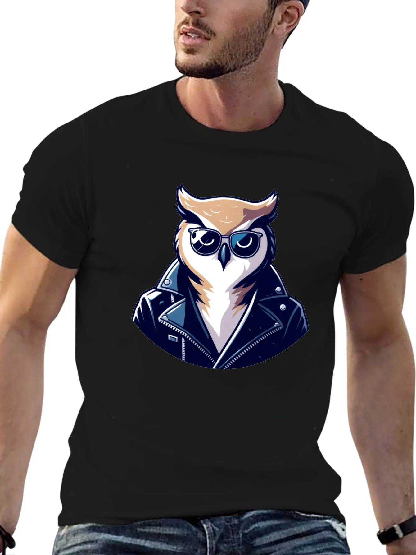 Rebbecca Cool Owl Biker T-Shirt - Black Cotton Tee