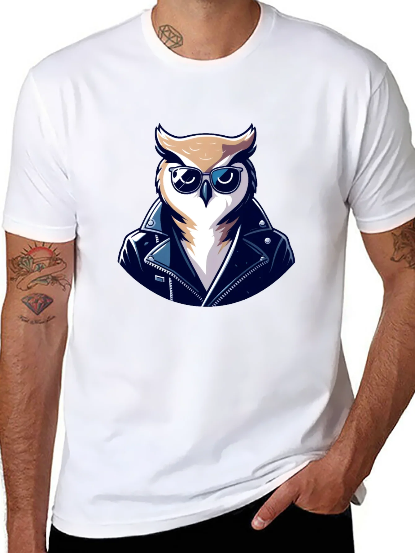 Rebbecca Cool Owl Biker T-Shirt - Black Cotton Tee