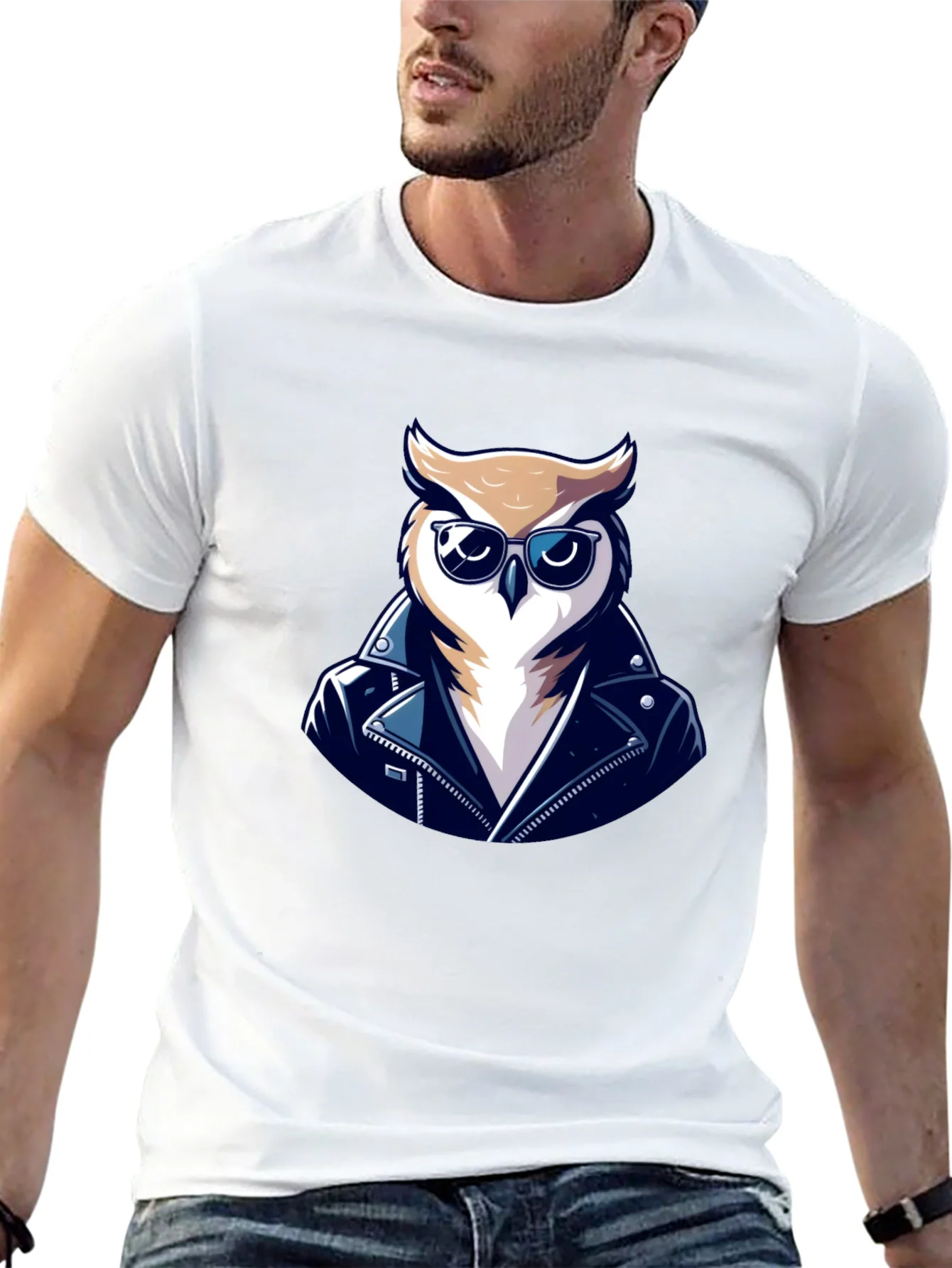 Rebbecca Cool Owl Biker T-Shirt - Black Cotton Tee