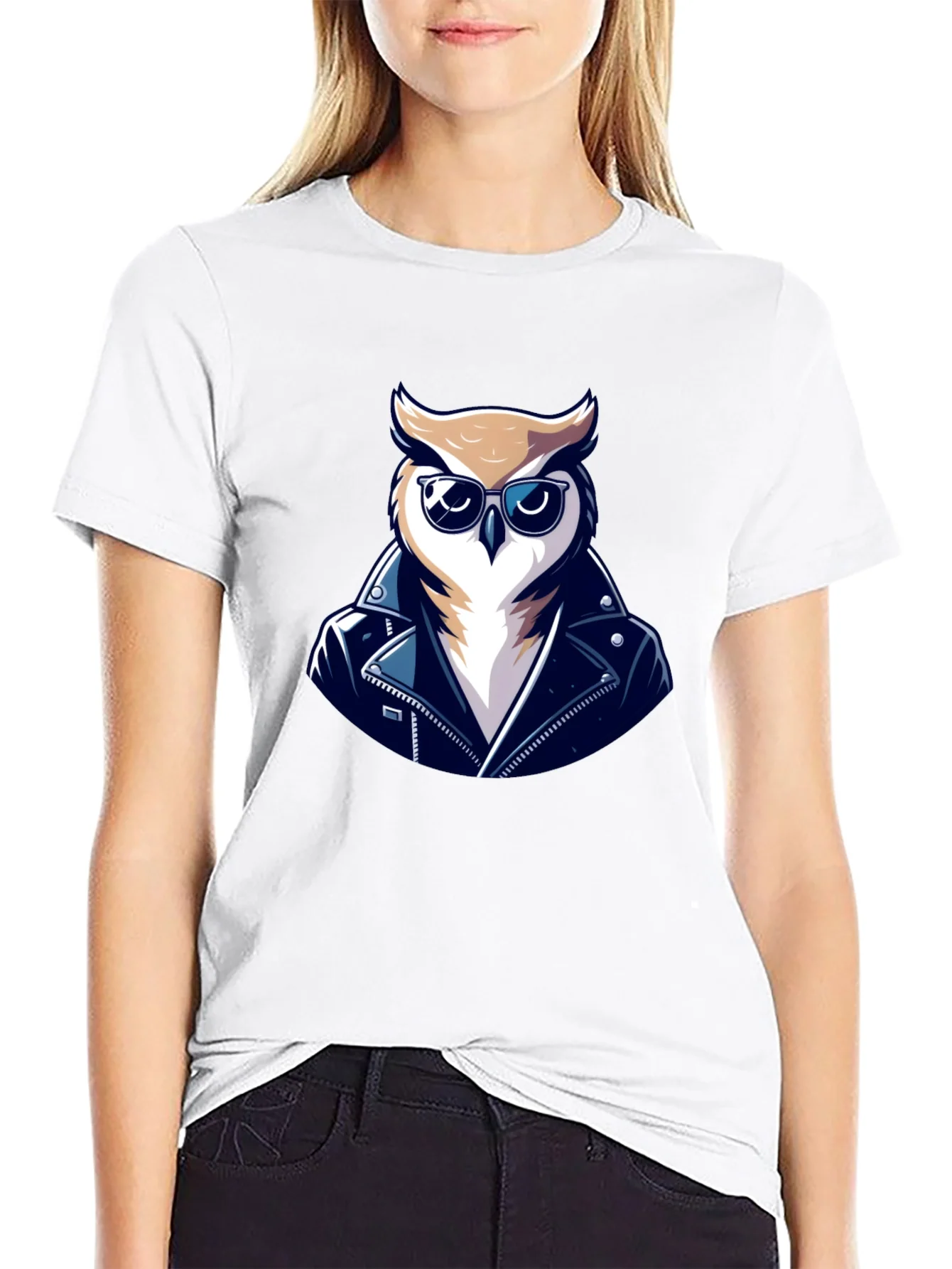 Rebbecca Cool Owl Biker T-Shirt - Black Cotton Tee