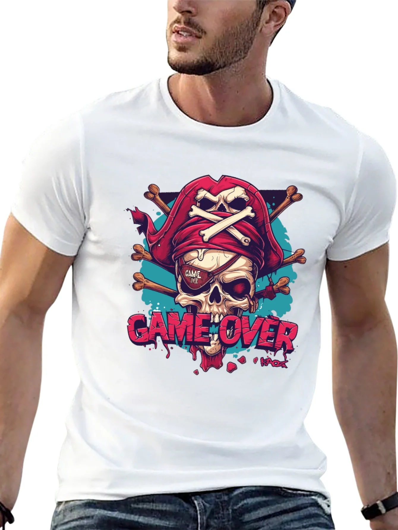 Rebbecca Game Over Pirate Skull Graphic Tee - Black