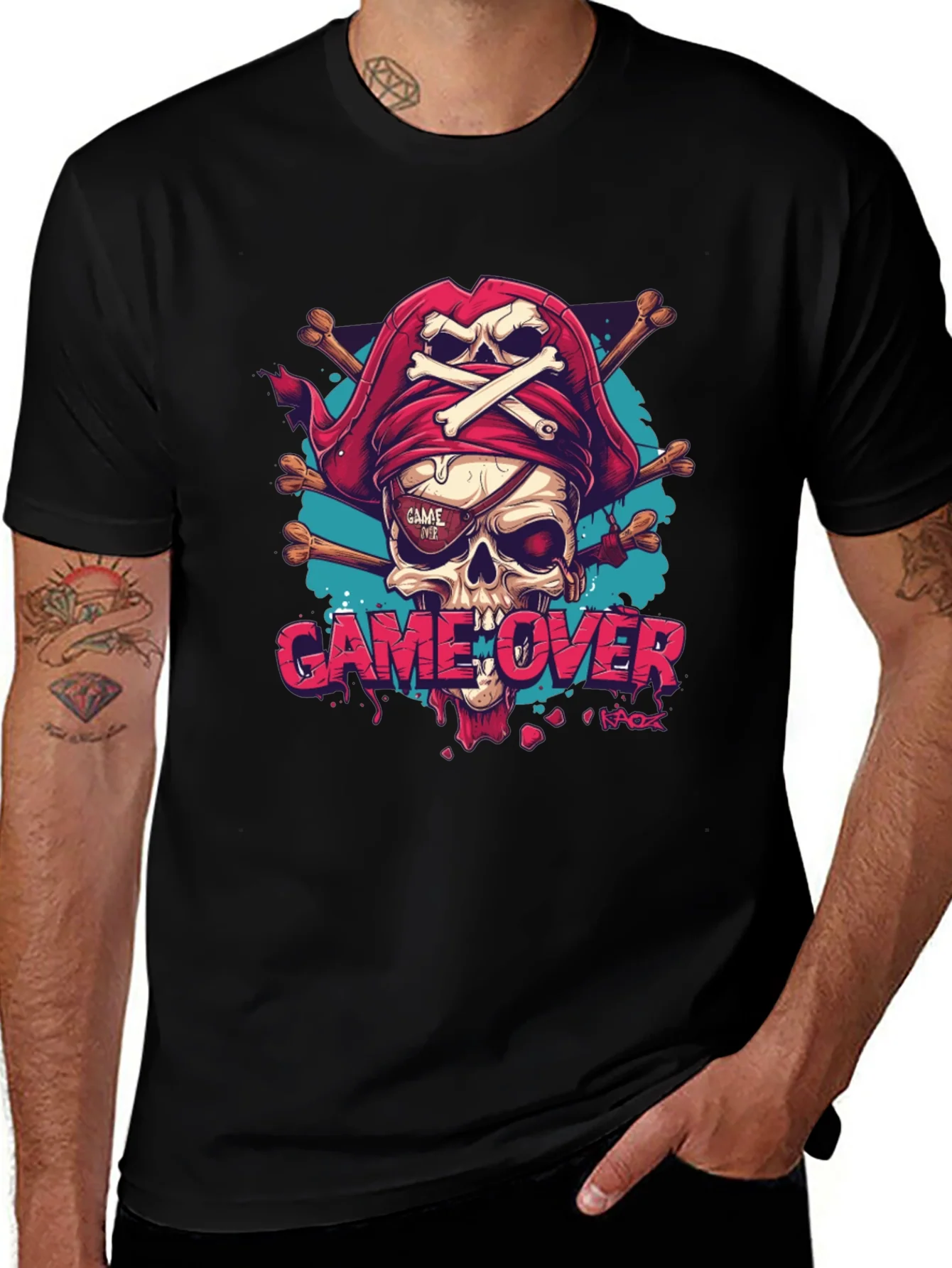 Rebbecca Game Over Pirate Skull Graphic Tee - Black