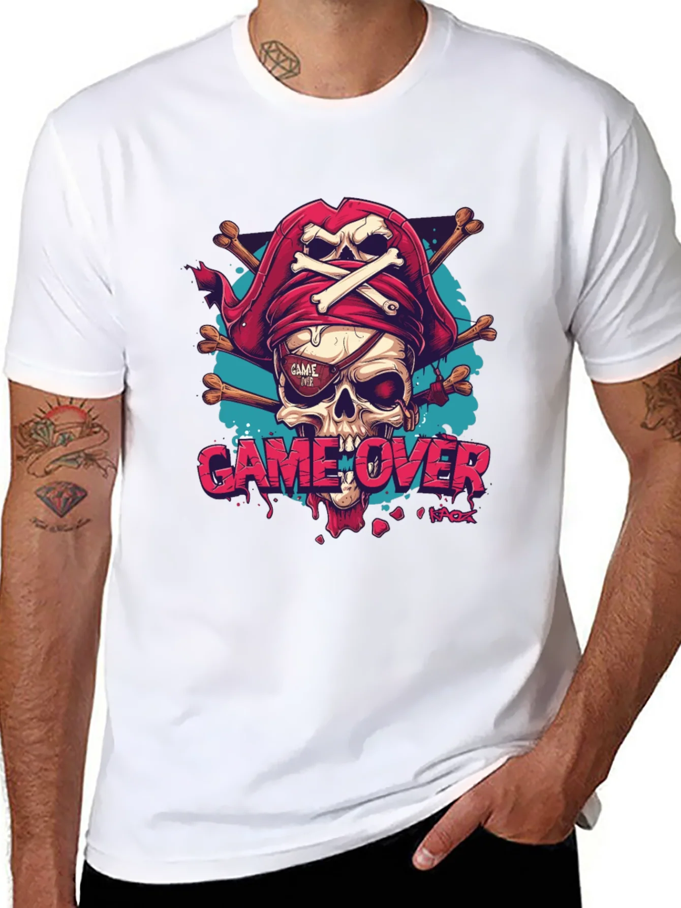 Rebbecca Game Over Pirate Skull Graphic Tee - Black