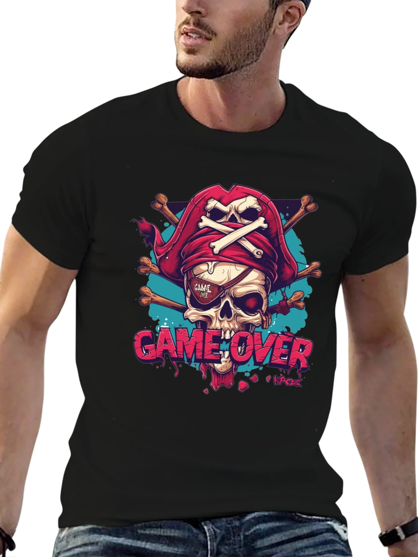 Rebbecca Game Over Pirate Skull Graphic Tee - Black