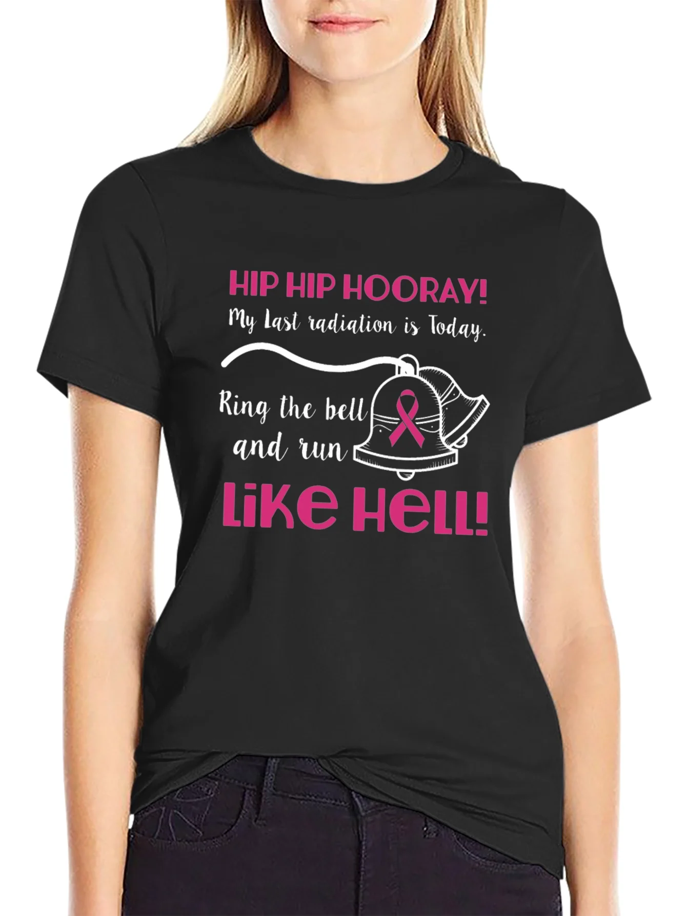 Camiseta Negra Hip Hip Hooray C¨¢ncer de Mama