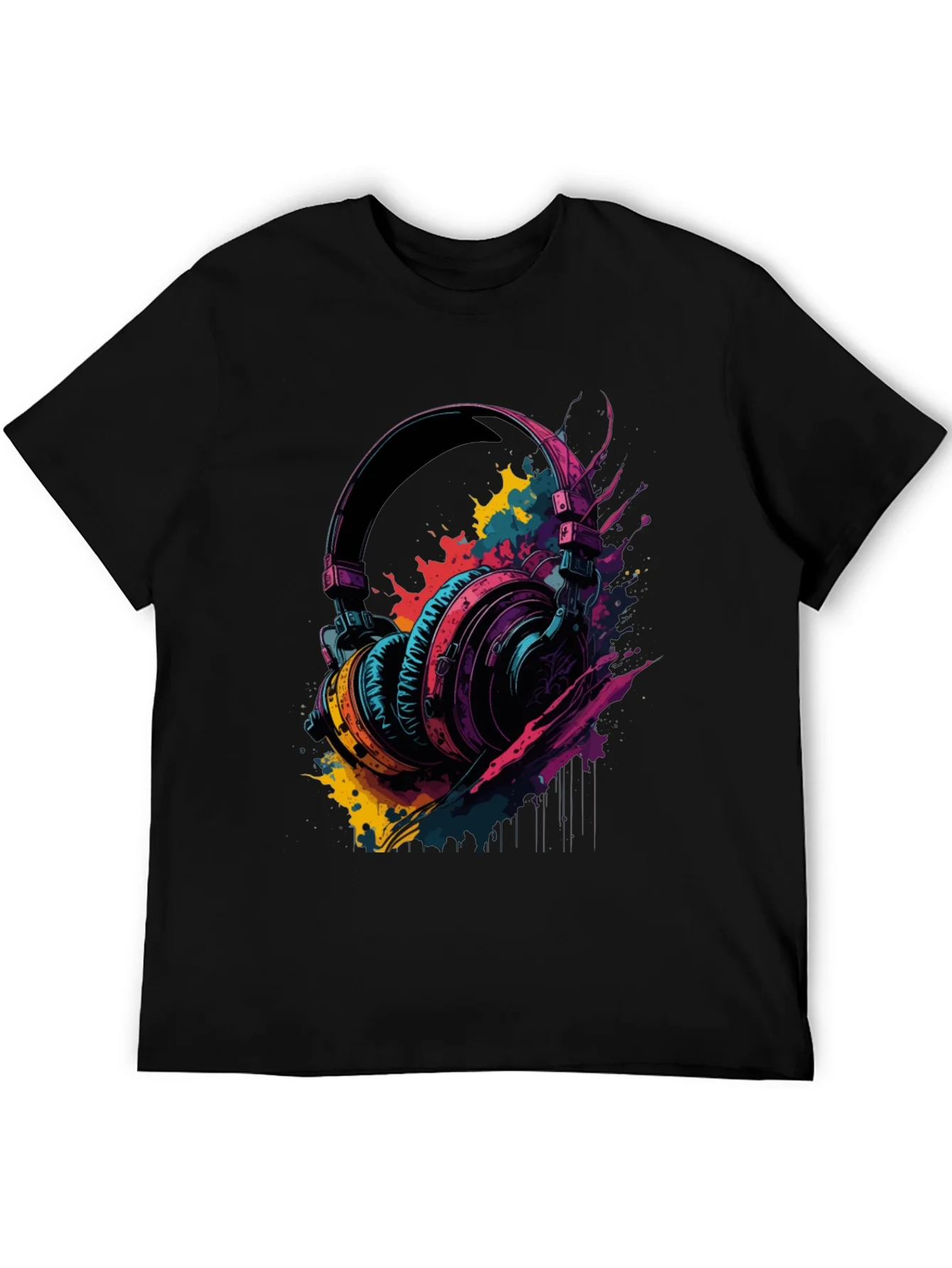 Rebbecca Vibrant Headphones Graphic Tee - Music Lovers T-Shirt