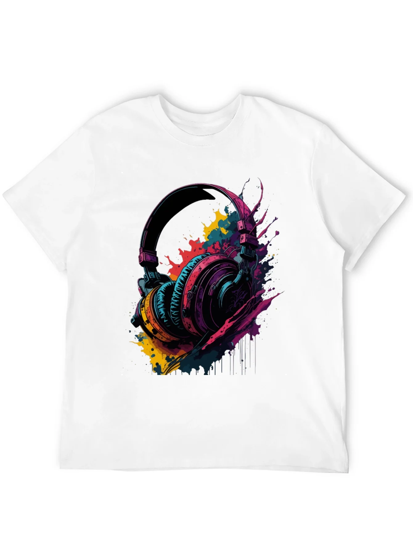 Rebbecca Vibrant Headphones Graphic Tee - Music Lovers T-Shirt
