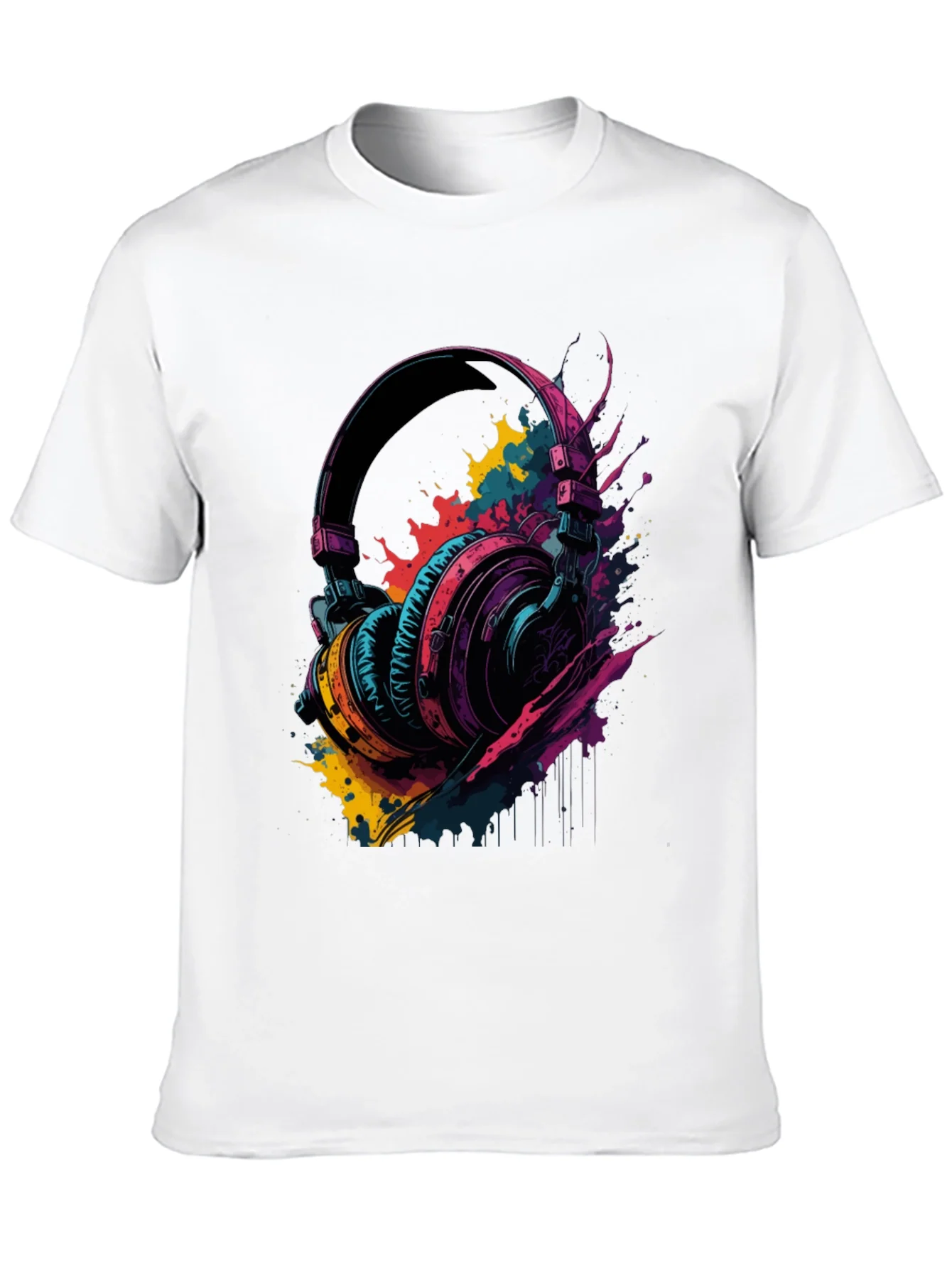 Rebbecca Vibrant Headphones Graphic Tee - Music Lovers T-Shirt