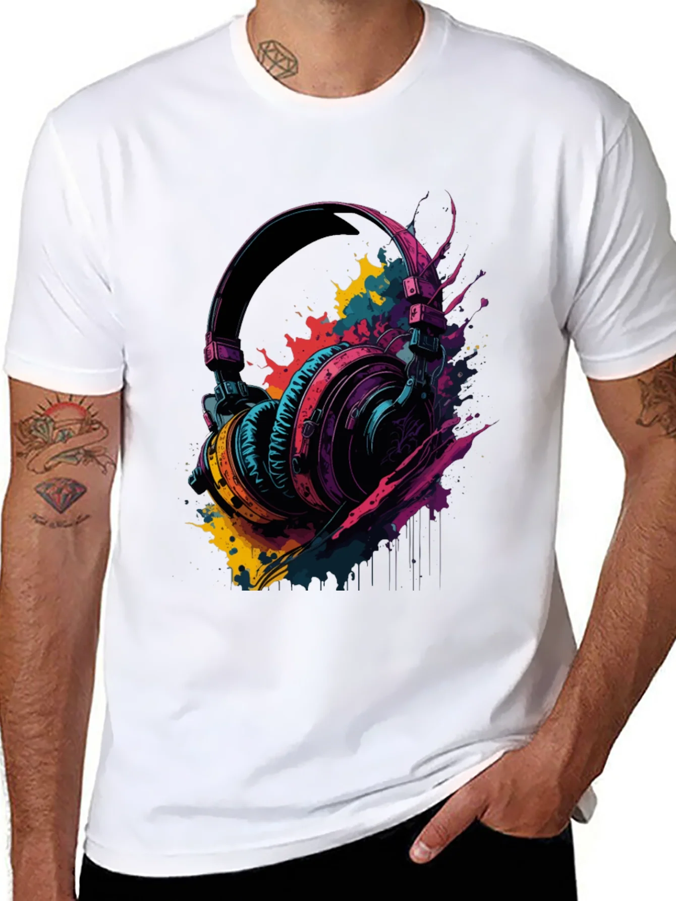 Rebbecca Vibrant Headphones Graphic Tee - Music Lovers T-Shirt