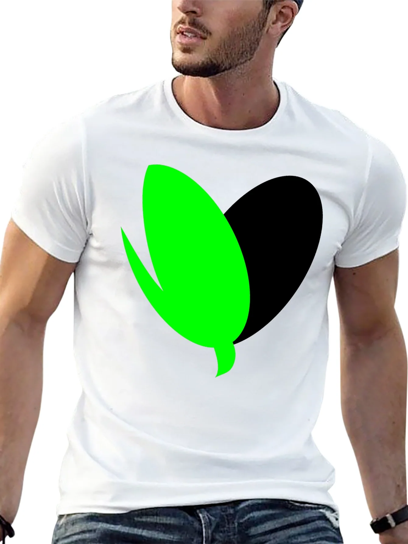 Camiseta Negra con Dise?o Abstracto Verde y Negro