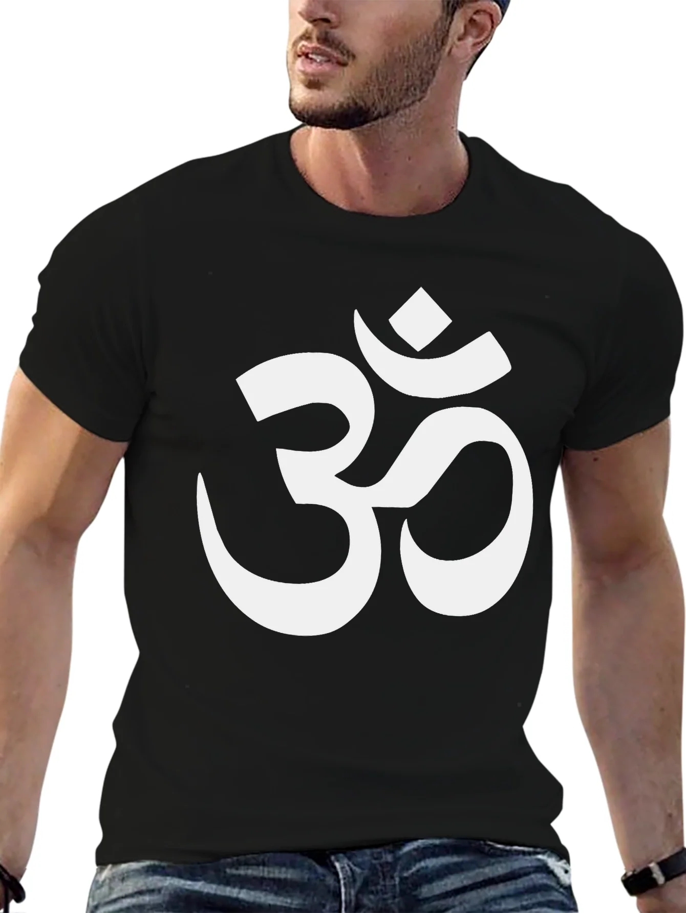 Camiseta Negra con S¨ªmbolo Om Blanco para Hombre
