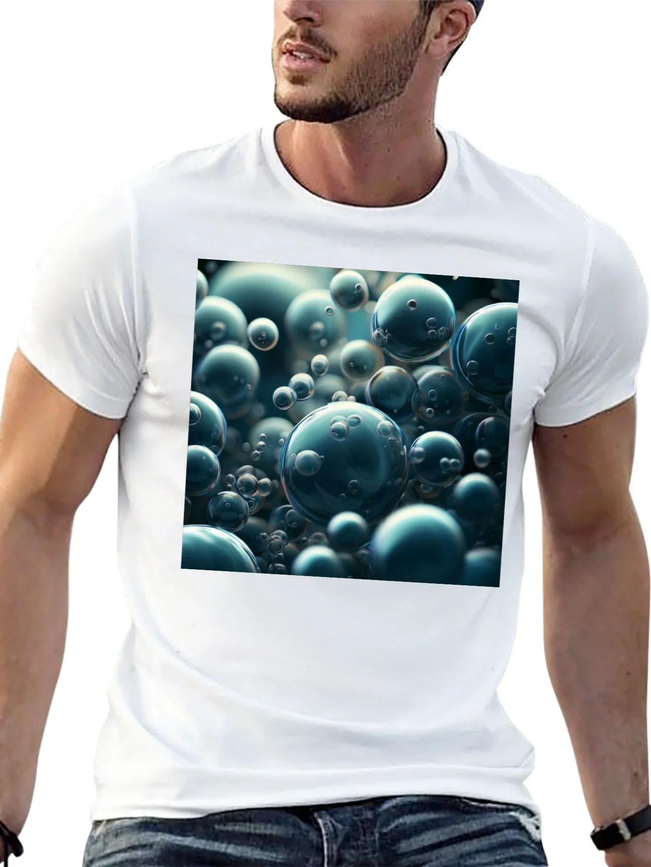 Camiseta Negra con Dise?o de Burbujas Abstractas