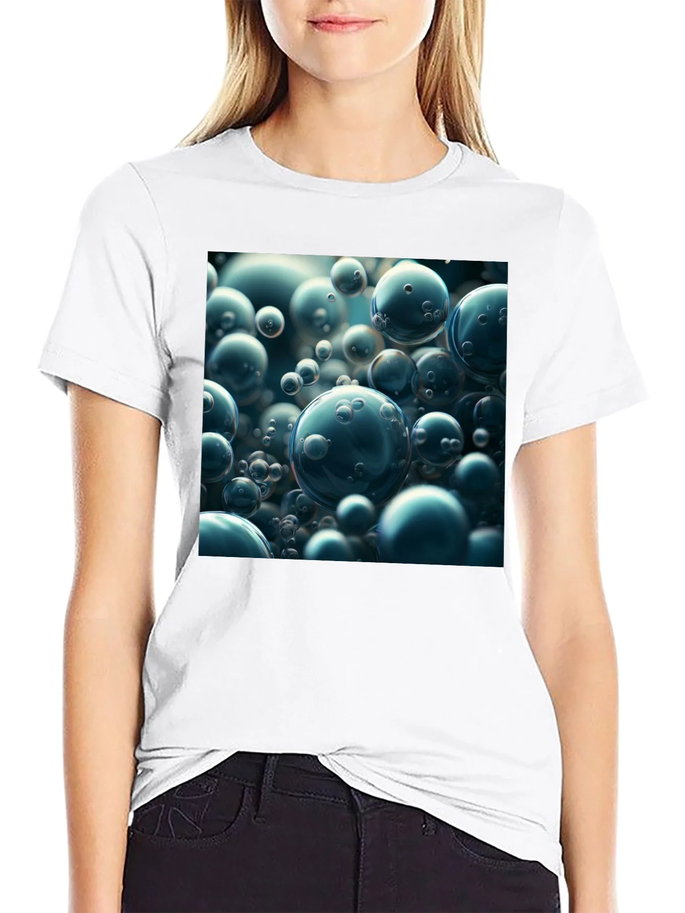 Camiseta Negra con Dise?o de Burbujas Abstractas