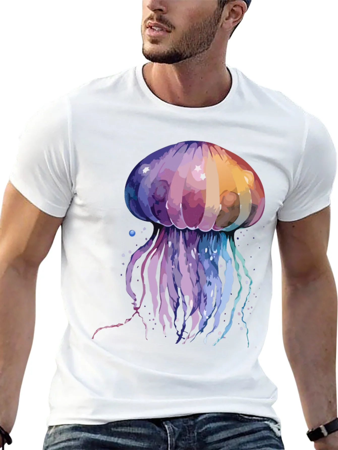 Camiseta Hombre Dise?o Medusa Acuarela