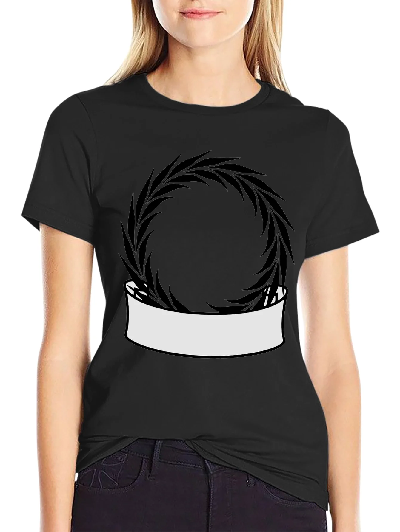 Rebbecca Modern Black T-Shirt with Wreath Graphic