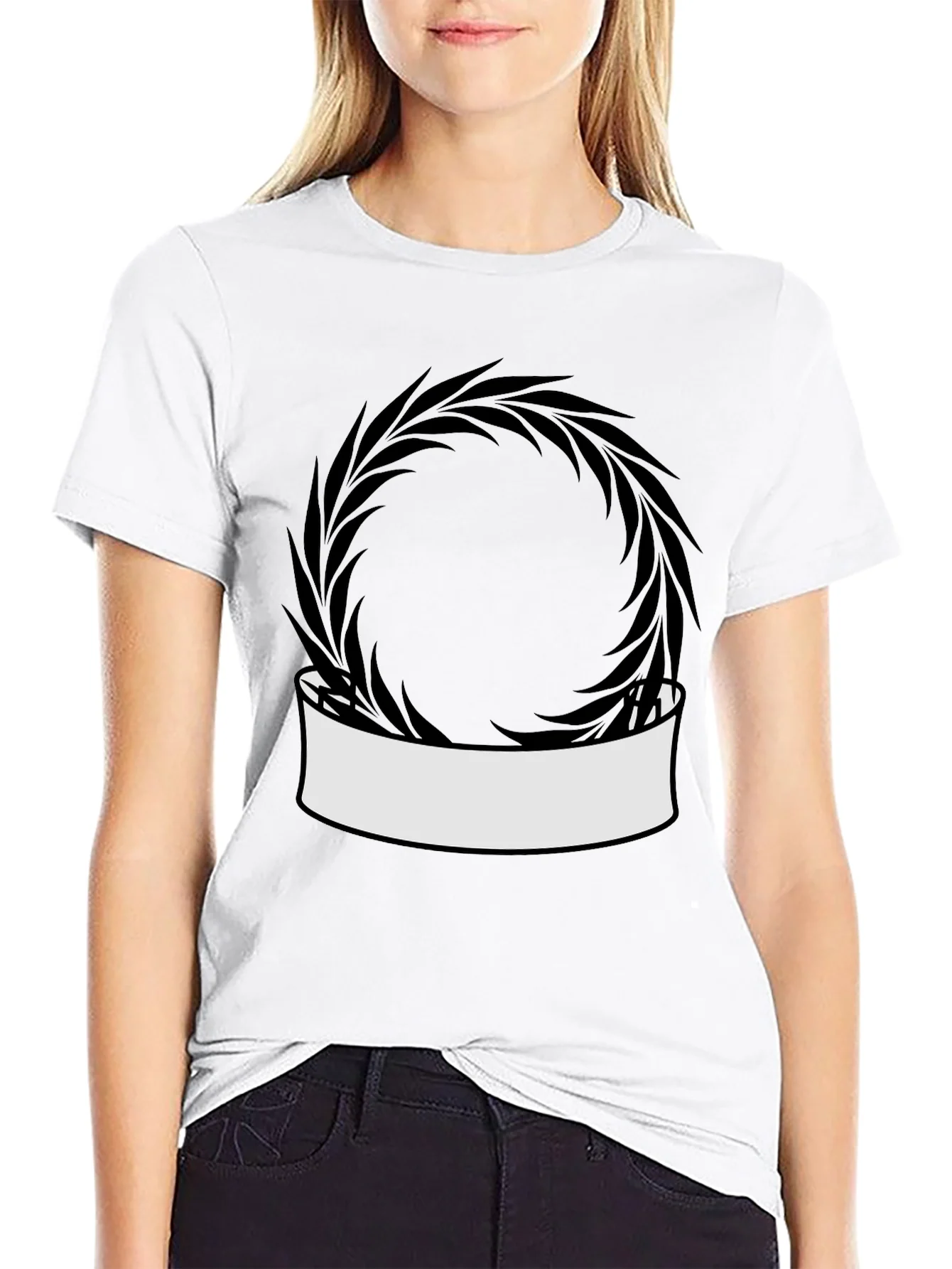 Rebbecca Modern Black T-Shirt with Wreath Graphic