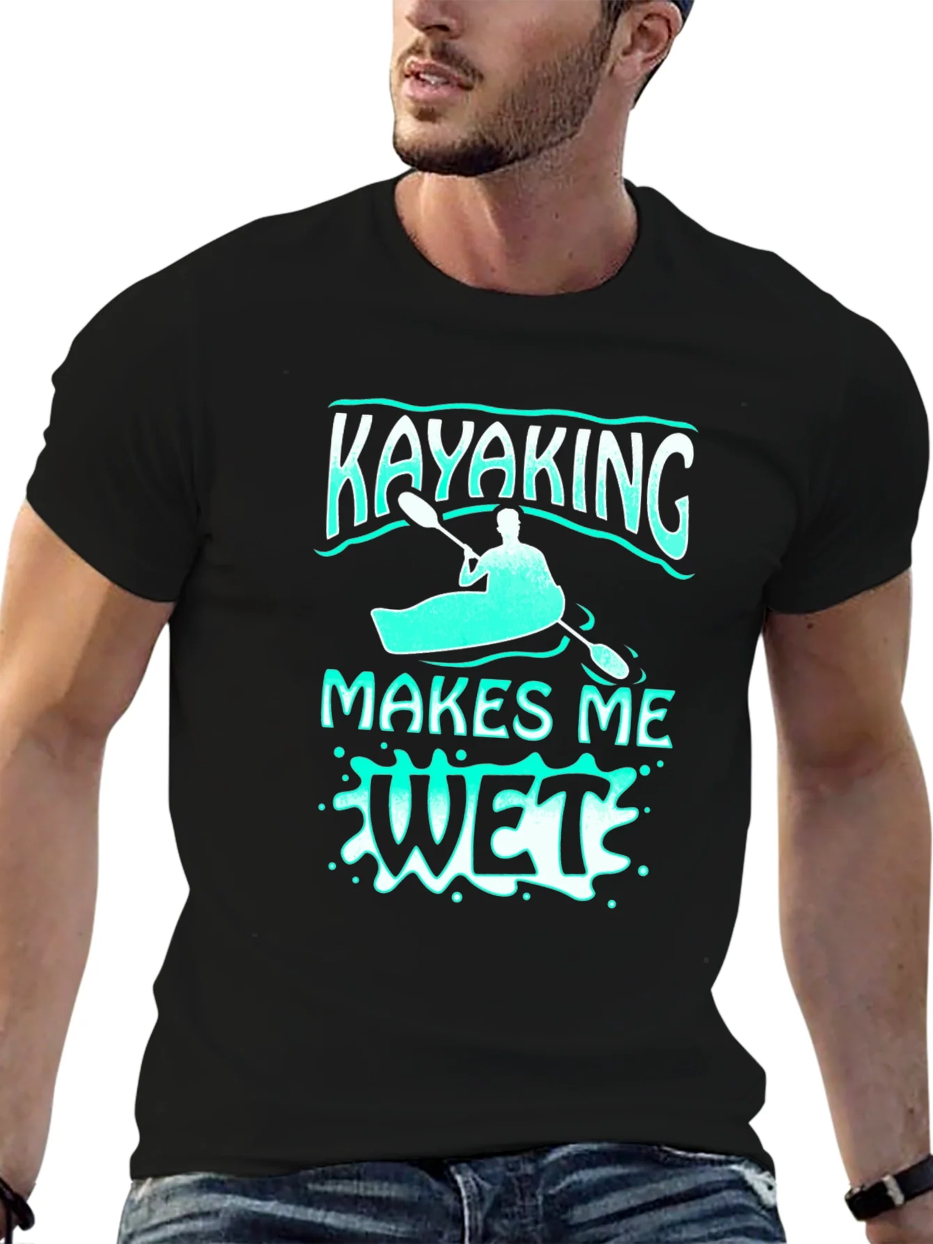 Camiseta Negra Kayaking Makes Me Wet